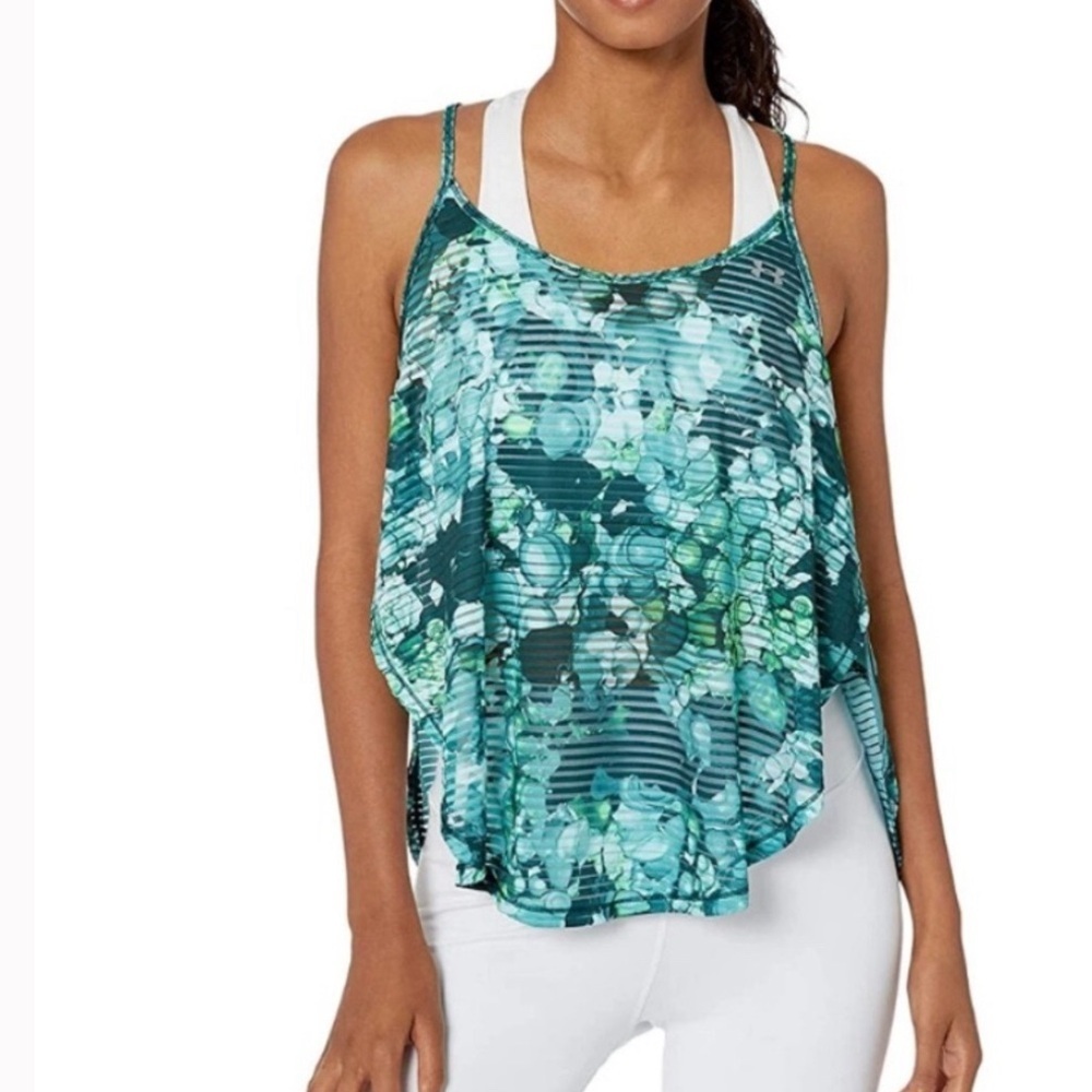 Under Armour UA Teal Green White Butterfly Heat Gear Tank Top Womens size XL